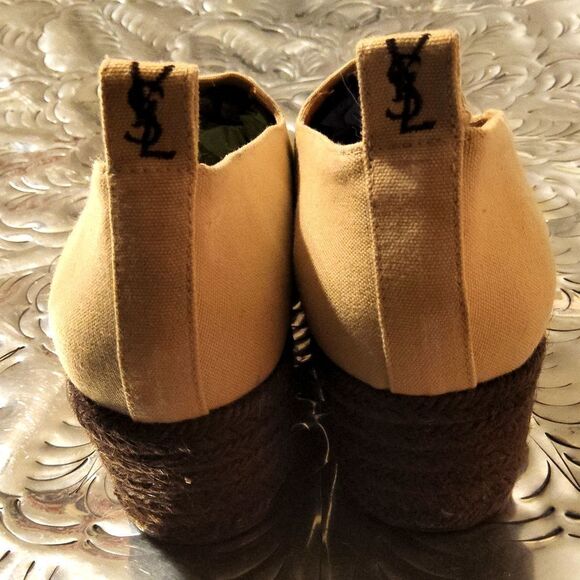 YvesSaintLaurent stretchy wedges,khaki in color and dark brown braiding wedge - Picture 5 of 8